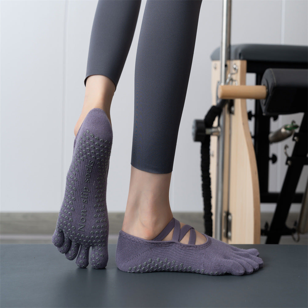 2 Pcs Non-Slip Yoga Pilates Socks with Toe Design for Women‚ Cotton Blend with Anti-Slip Silicone Grip