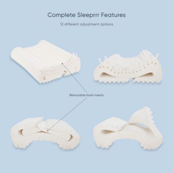 Sleeprrr memory foam pillows with different adjustment options.